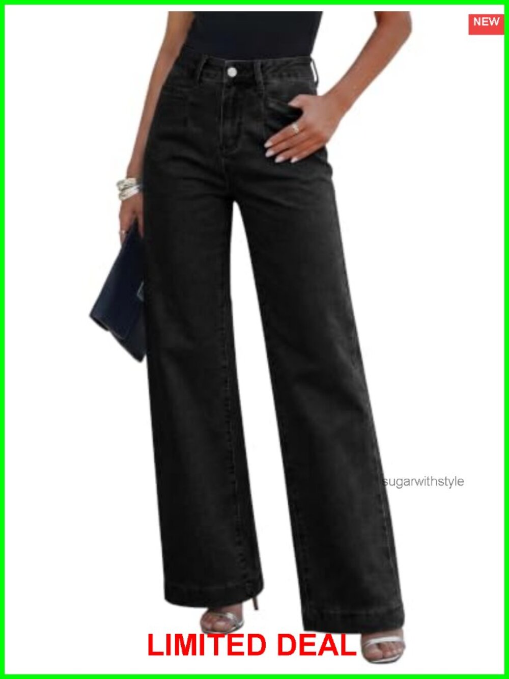 Wide Leg High Waisted Stretchy Jeans Loose Straight Denim Pants Women
